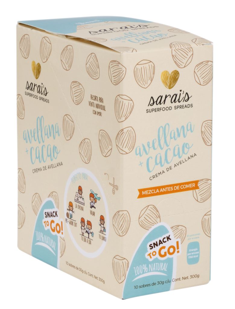 Caja de Sachet Avellana Cacao 15g 10 pzas